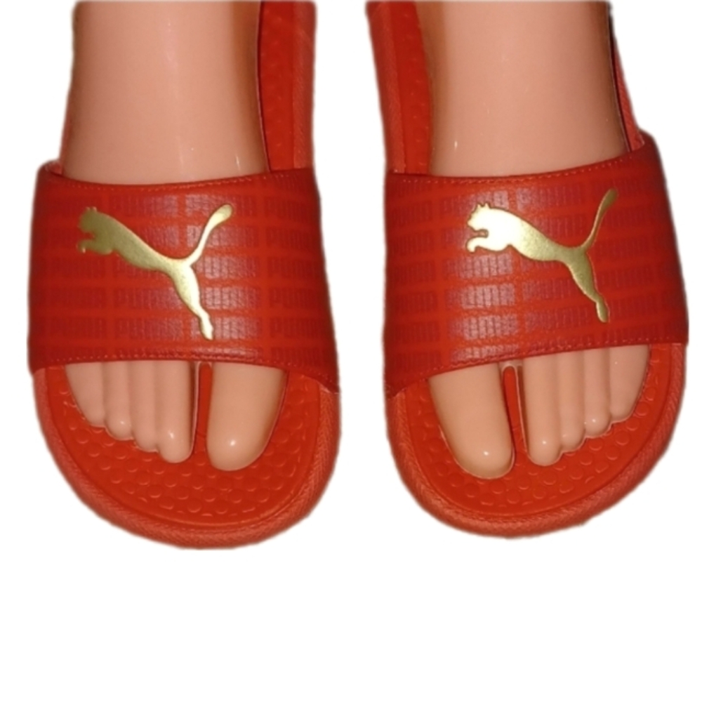 Puma | Women's Red Slide Flip Flops - Picture 3 of 5